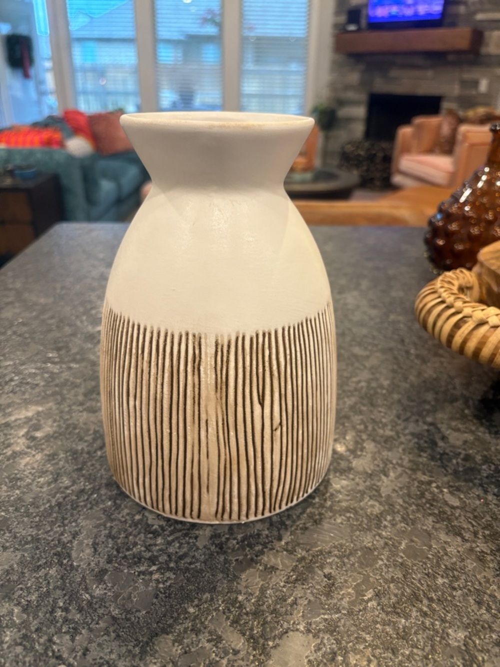Neutral Ceramic Textured Vase - White and Tan
